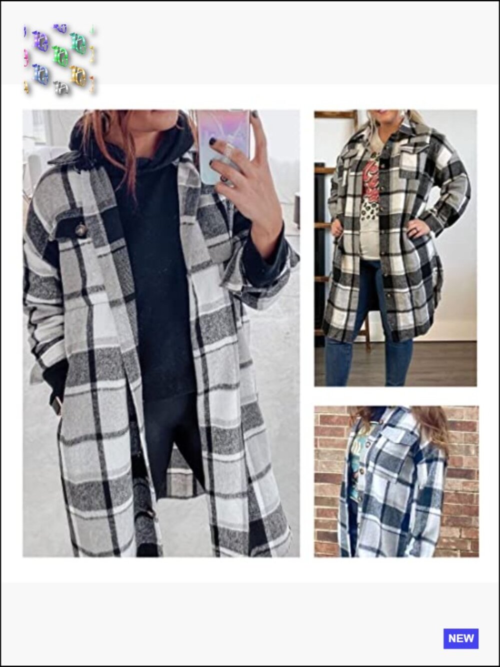 Long Plaid Shacket Wool Blend Button Down Shirt Jacket Coat Pockets - Picture 2 of 7